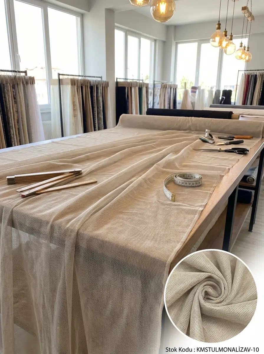 Armül Dokulu Tül Perdelik Kumaş 100en330boy - BEJ