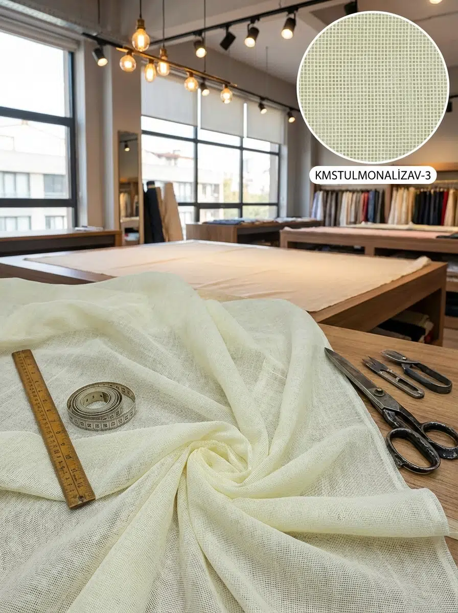 Armül Dokulu Tül Perdelik Kumaş 100en330boy - KREM