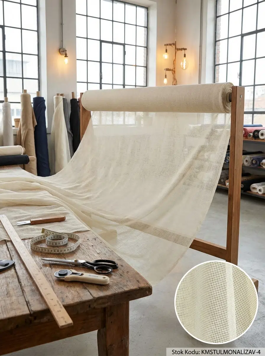 Armül Dokulu Tül Perdelik Kumaş 100en330boy - KOYU KREM