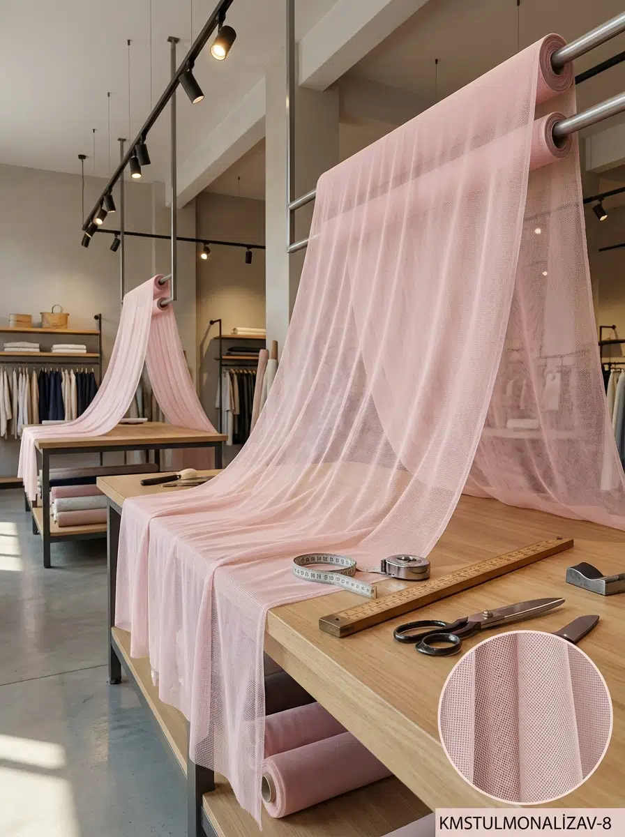 Armül Dokulu Tül Perdelik Kumaş 100en330boy - PEMBE