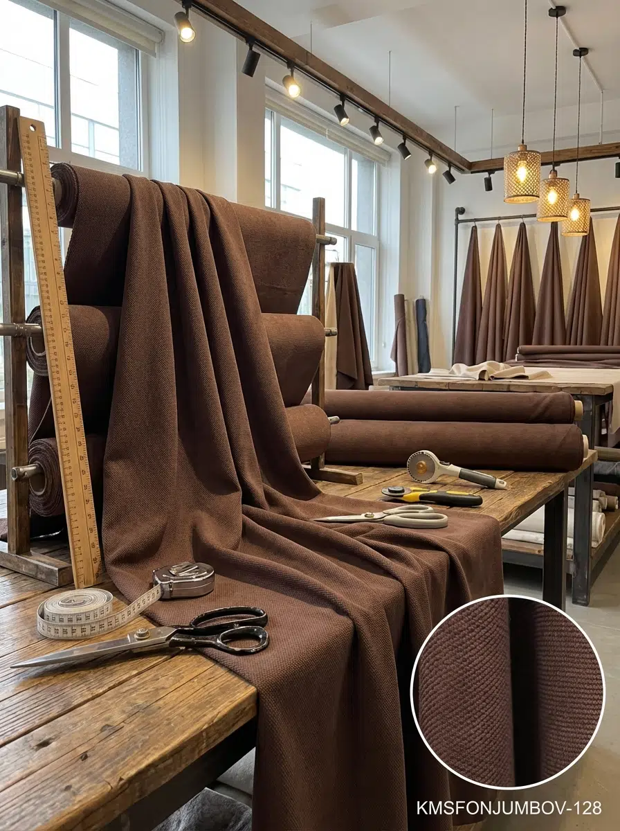 Armül Dokuma Düz Fon Perdelik Kumaş 100en300boy - KOYU KAHVE