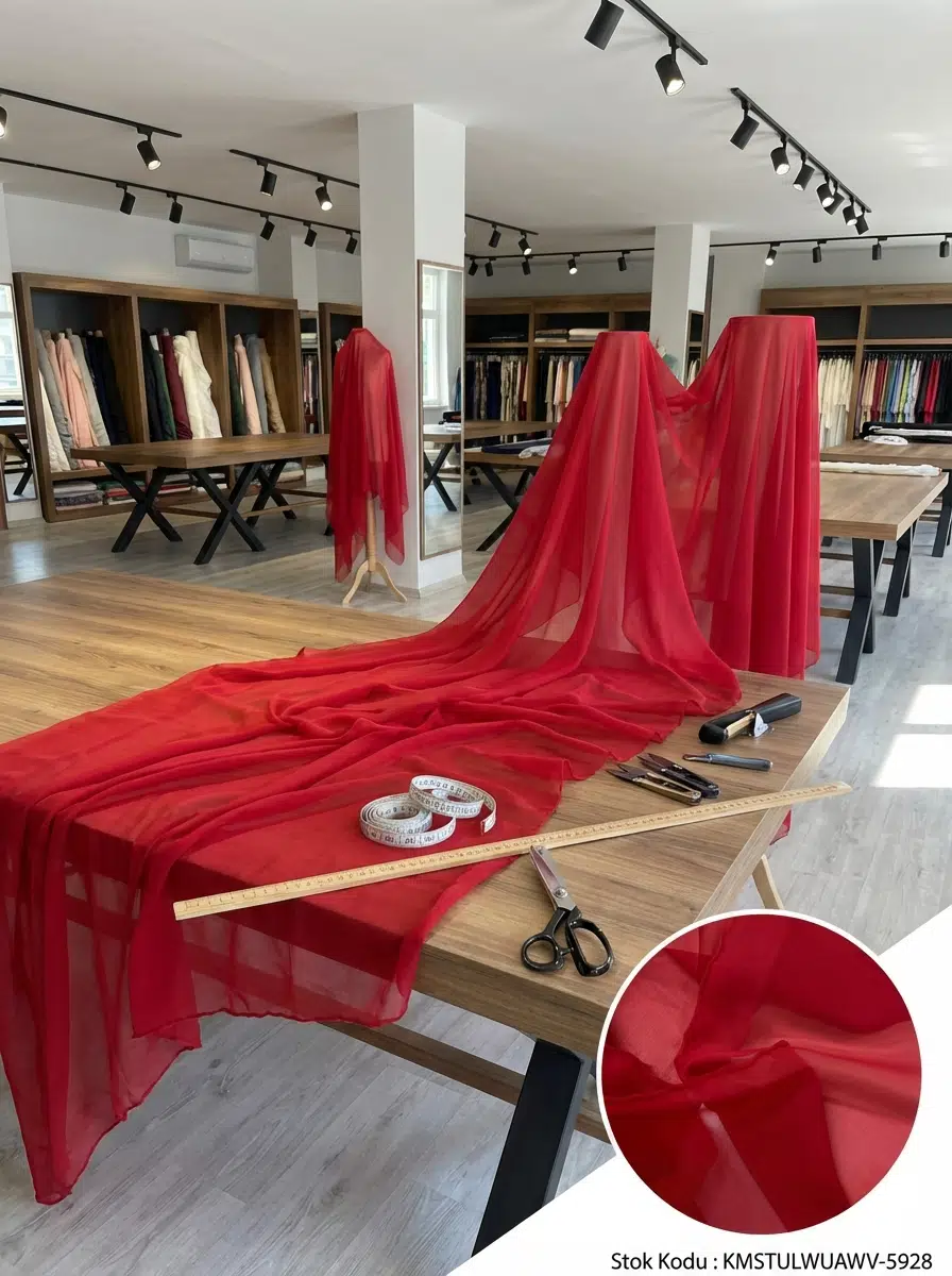 Armül Fantazi Tül Perdelik Kumaş 100enx300boy - KIRMIZI