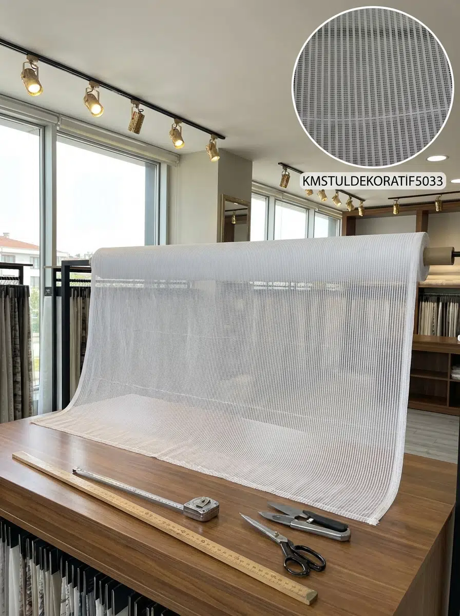 Armül Kare Desenli Dekoratif Perdelik Kumaş 100en300boy - EKRU