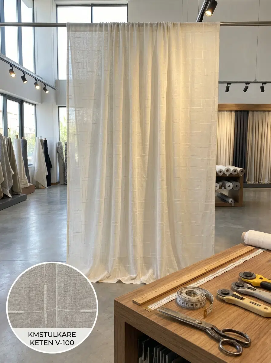 Armül Kare Geometri Dokulu Perdelik Kumaş 100x300 - EKRU