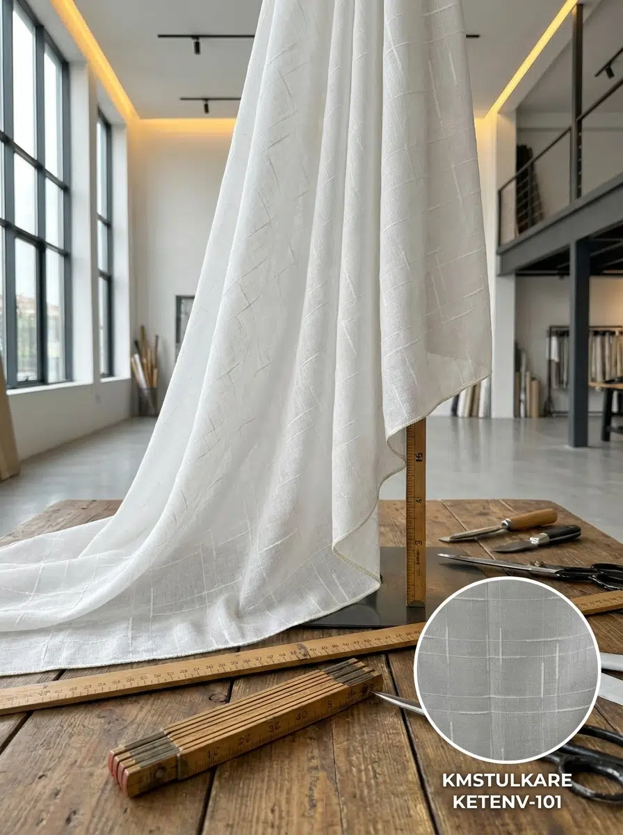 Armül Kare Geometri Dokulu Perdelik Kumaş 100x300 - KREM