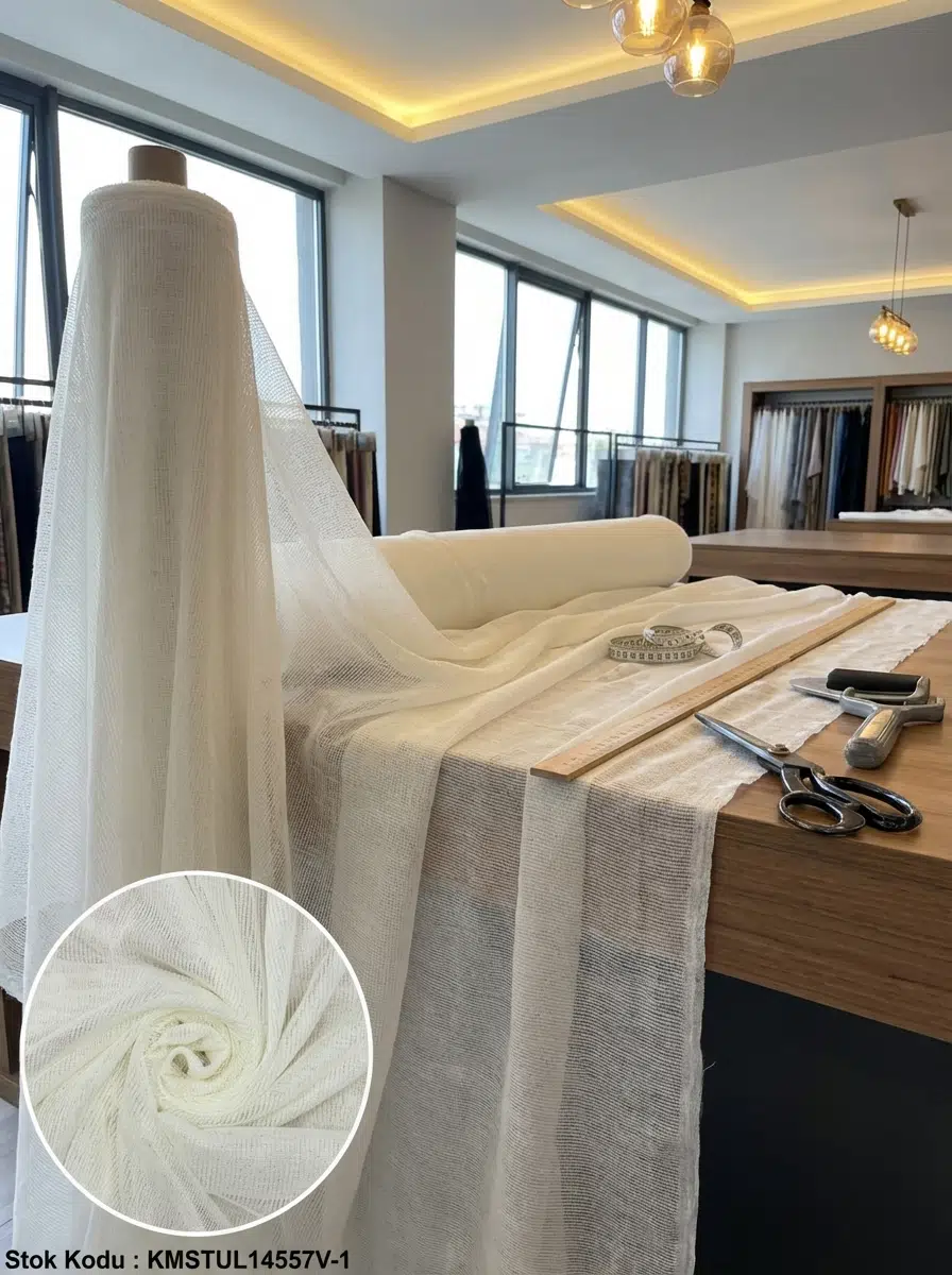 Armül Raşel Örme Tül Perdelik Kumaş 100en300boy - Krem