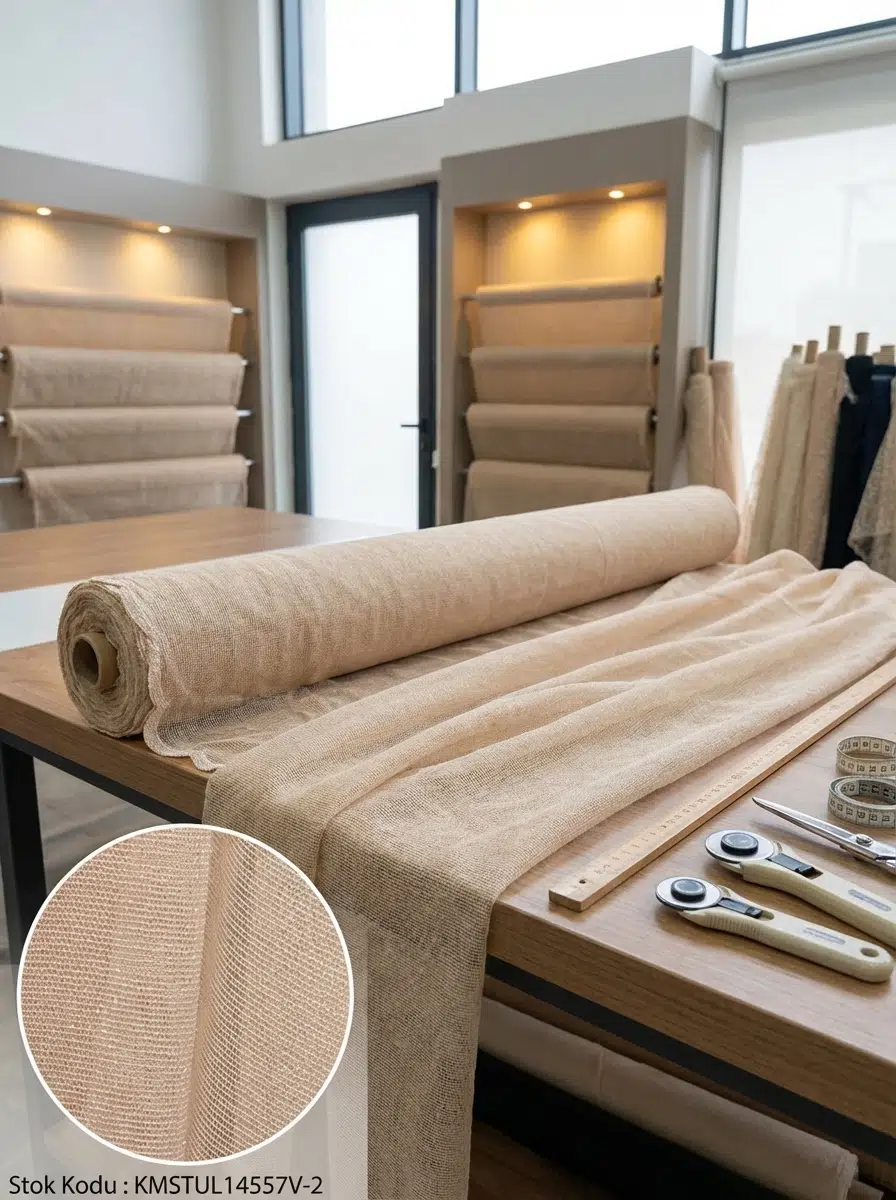 Armül Raşel Örme Tül Perdelik Kumaş 100en300boy - Pudra