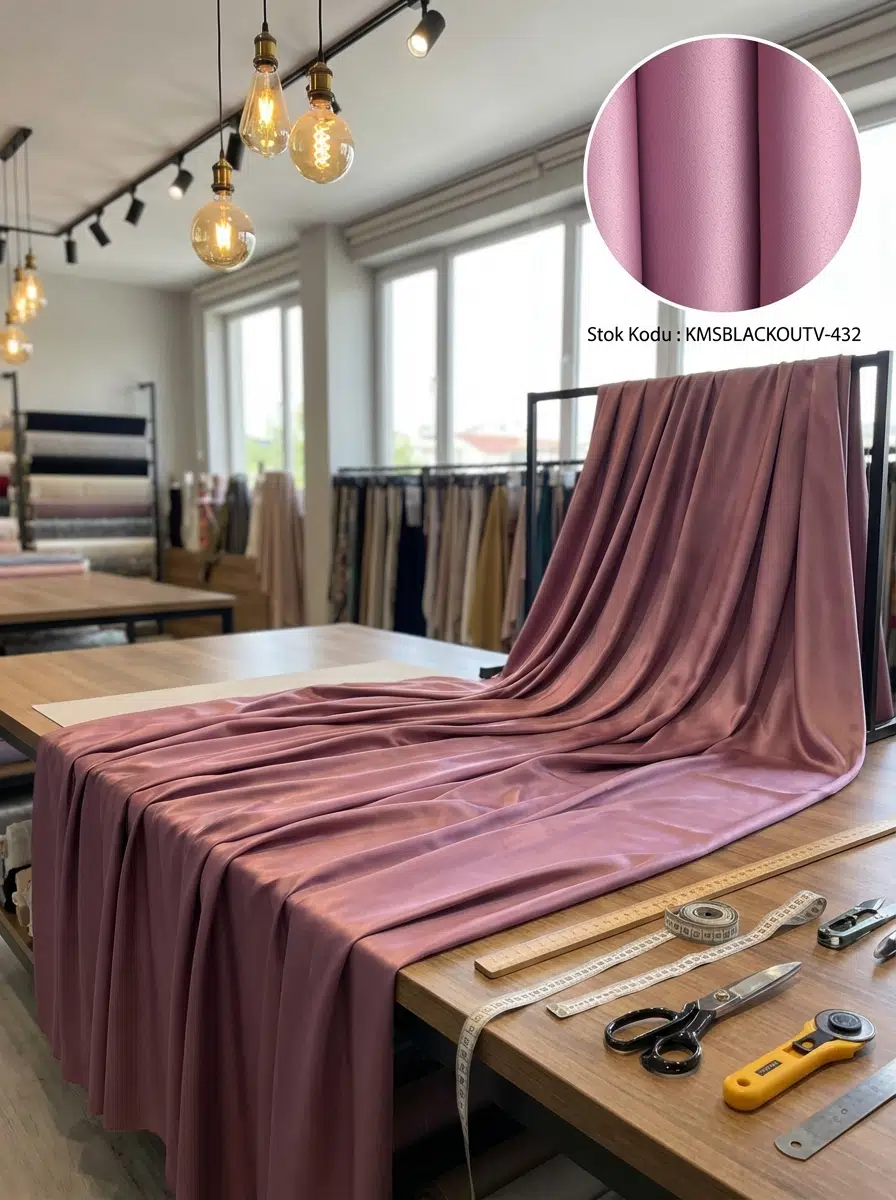 Blackout Çift Taraflı Saten Dokuma Fon Perdelik Kumaş 100en300boy - GÜL KURUSU
