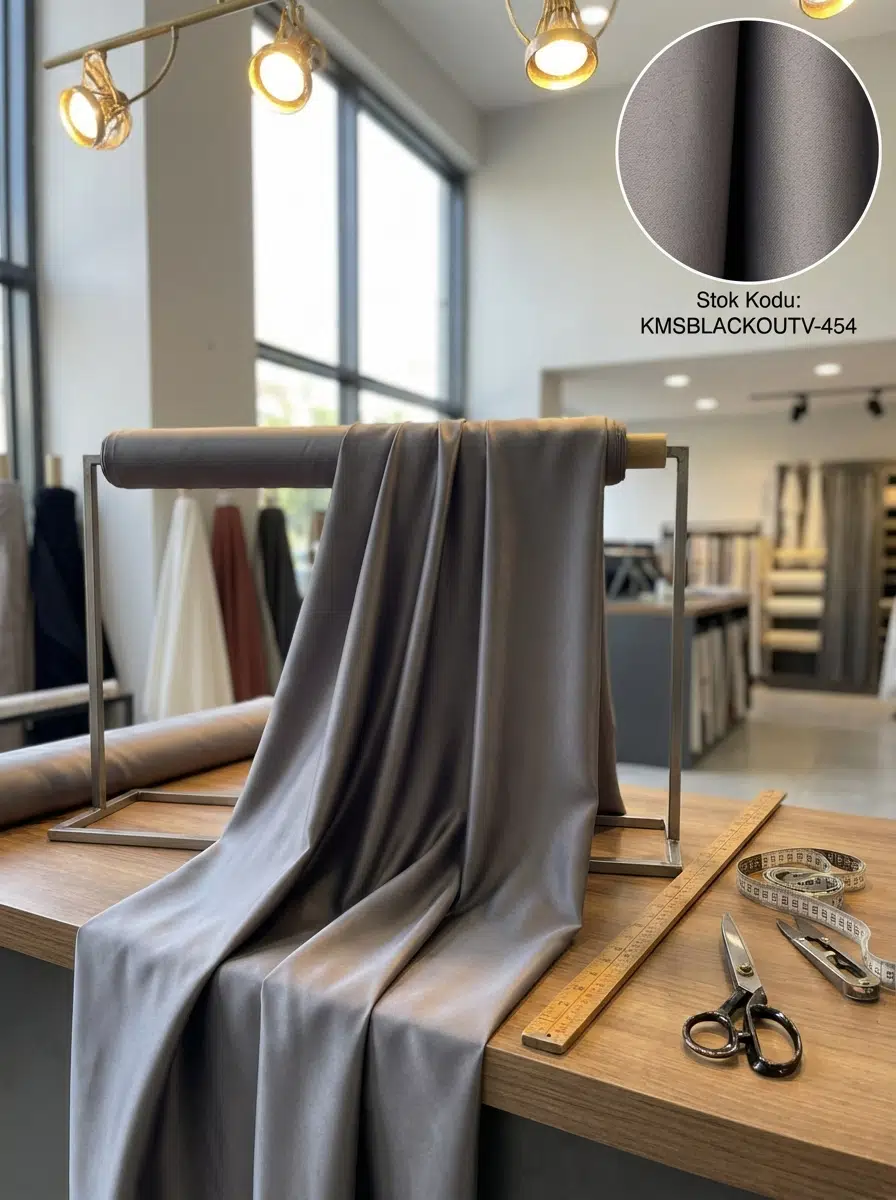 Blackout Çift Taraflı Saten Dokuma Fon Perdelik Kumaş 100en300boy - AÇIK FÜME