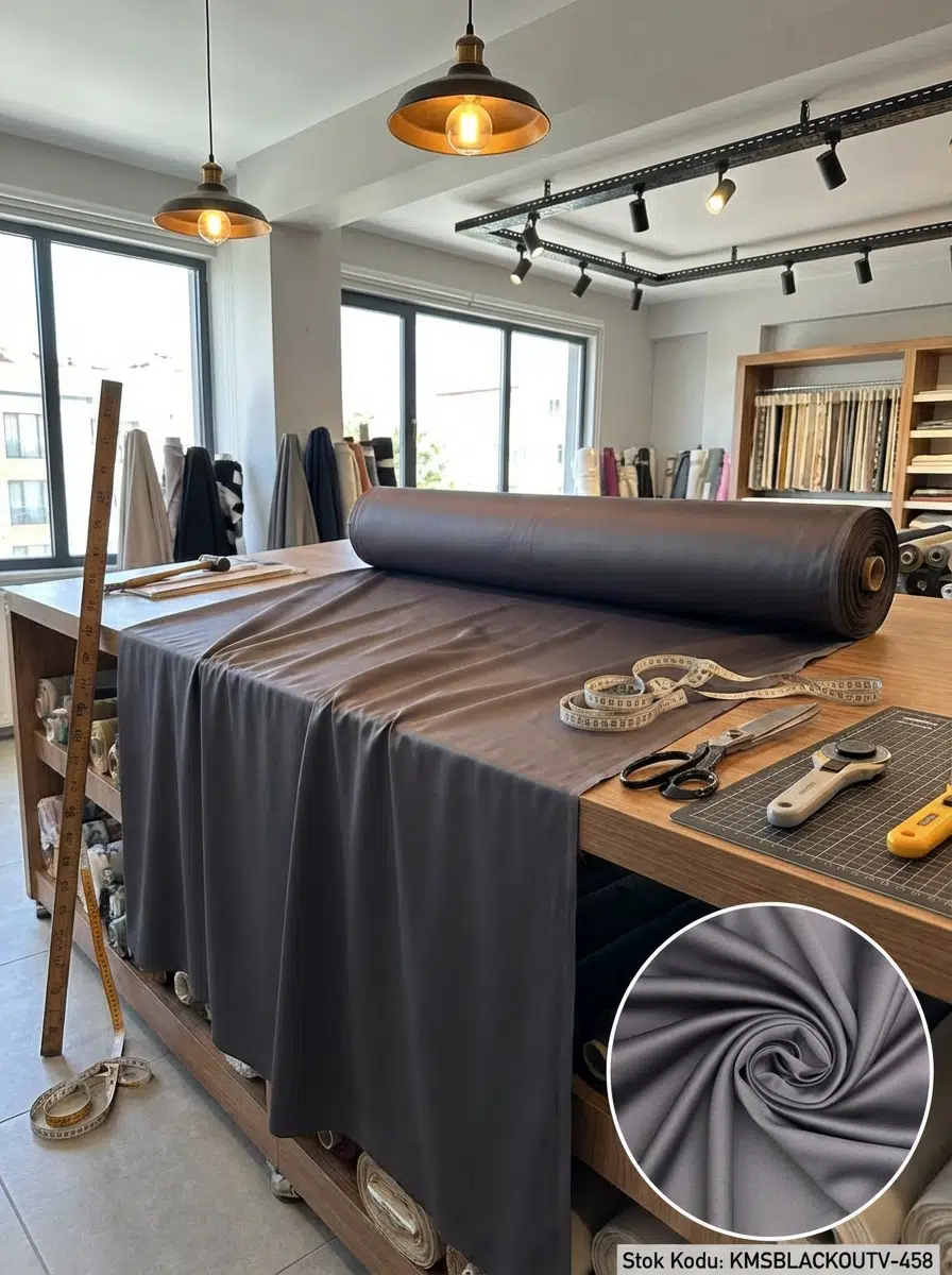 Blackout Çift Taraflı Saten Dokuma Fon Perdelik Kumaş 100en300boy - KOYU FÜME