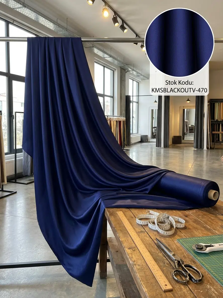 Blackout Çift Taraflı Saten Dokuma Fon Perdelik Kumaş 100en300boy - KOYU LACİVERT