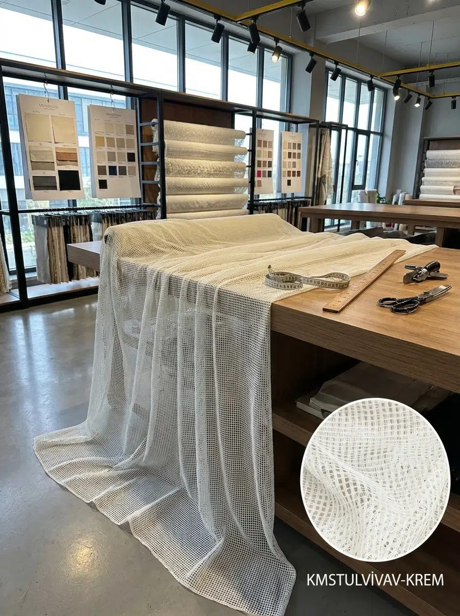 Dekoratif Jakar Desenli Tül Perdelik Kumaş 100en300boy - KREM