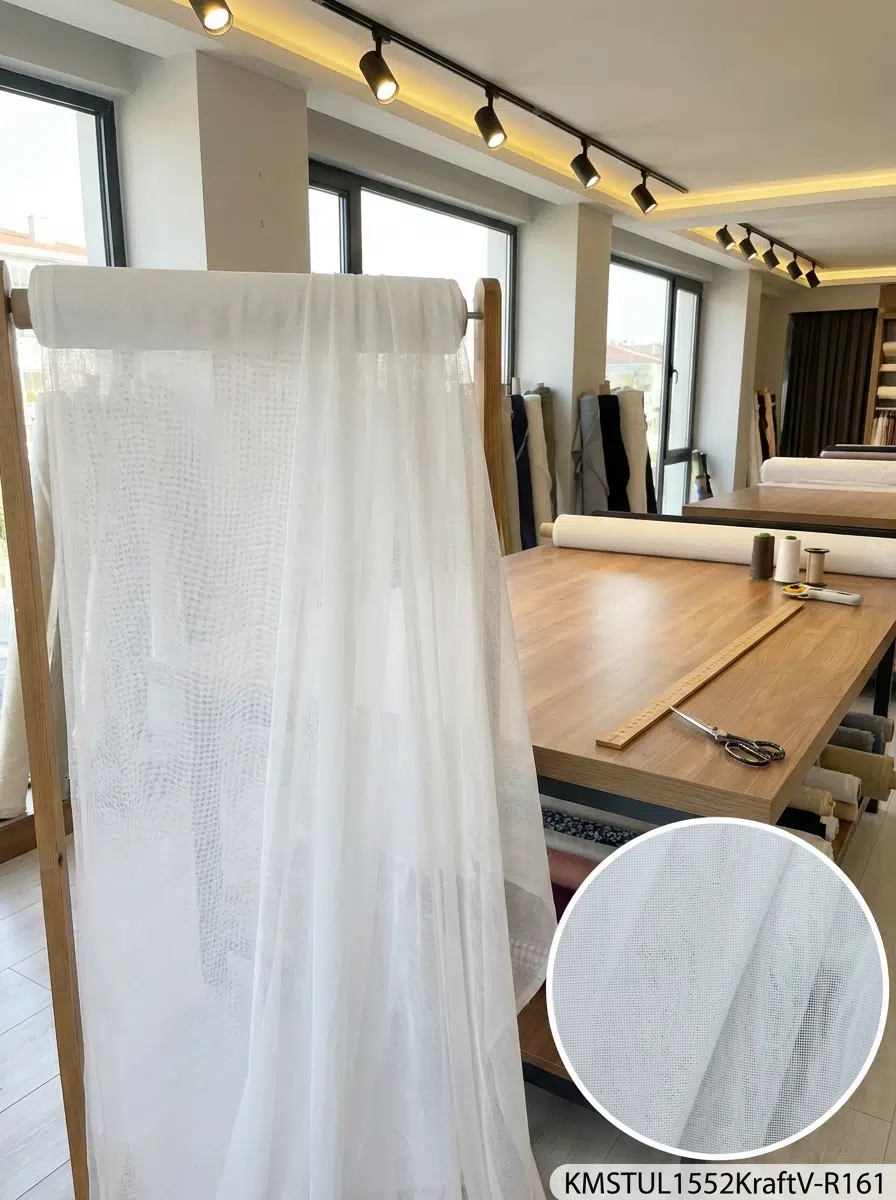 Dekoratif Keten Efektli Tül Perdelik Kumaş 100en300boy - BEYAZ