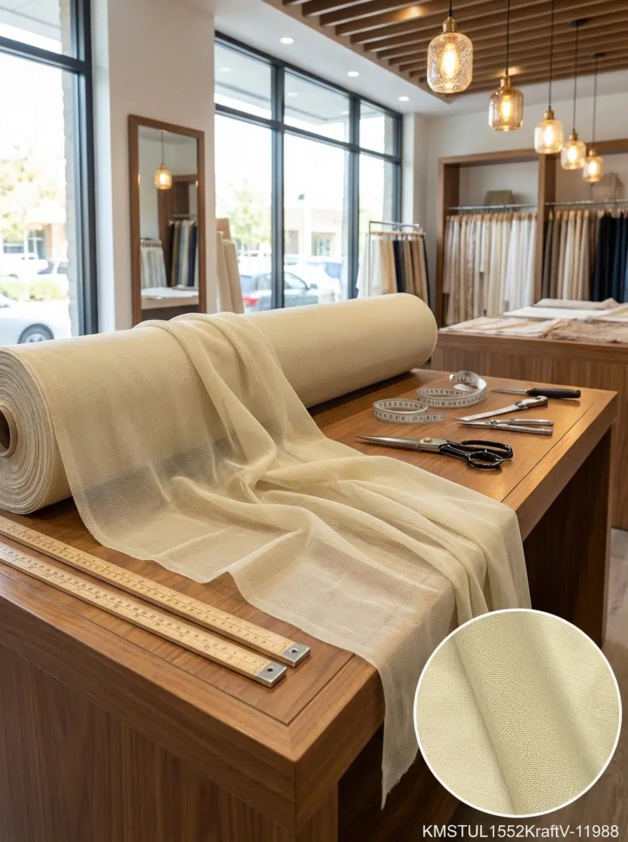 Dekoratif Keten Efektli Tül Perdelik Kumaş 100en300boy - AÇIK KAHVE