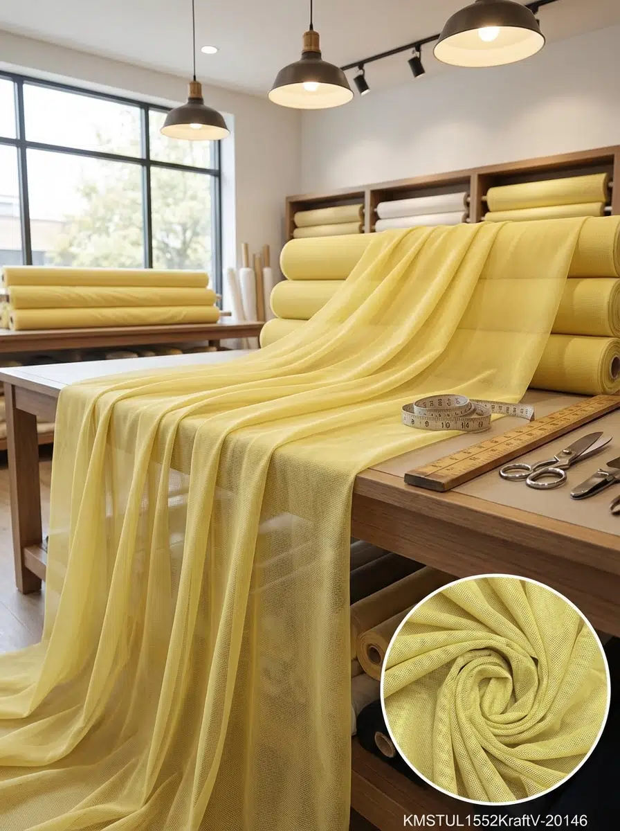 Dekoratif Keten Efektli Tül Perdelik Kumaş 100en300boy - SARI