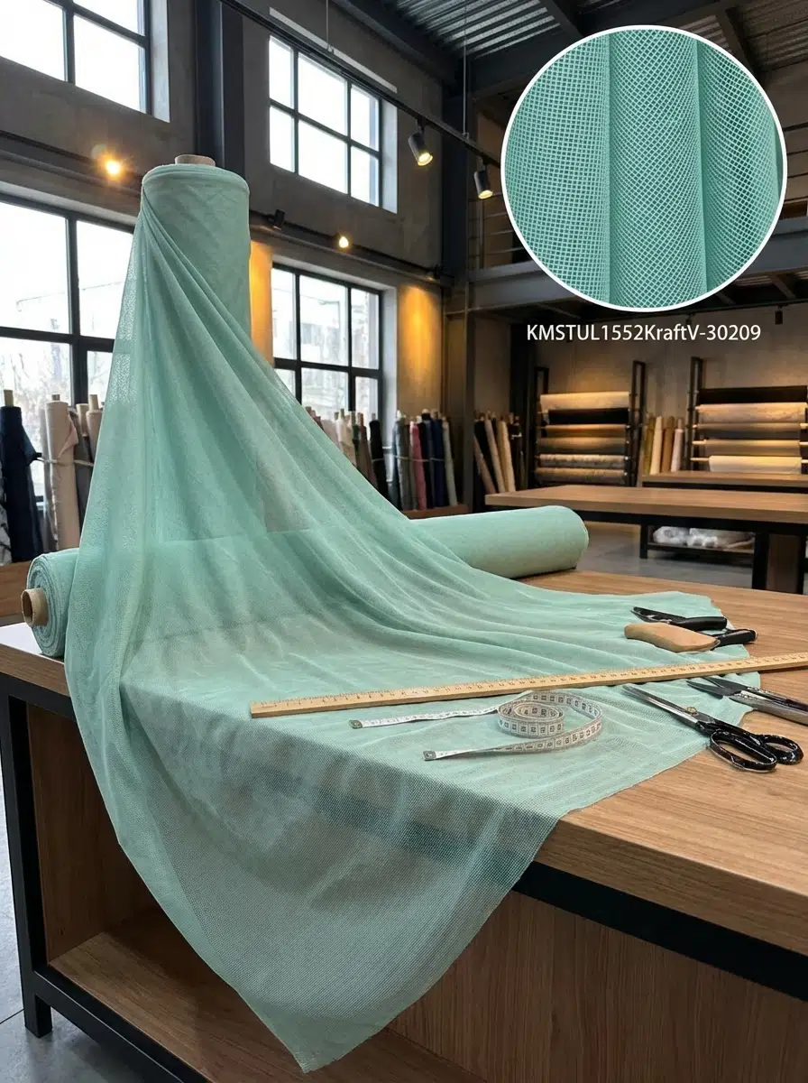 Dekoratif Keten Efektli Tül Perdelik Kumaş 100en300boy - SU YEŞİLİ