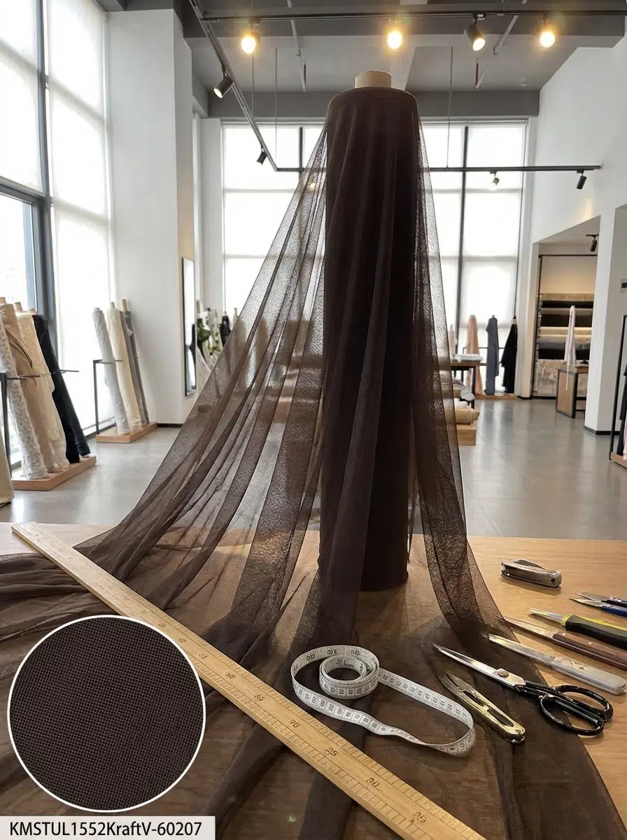 Dekoratif Keten Efektli Tül Perdelik Kumaş 100en300boy - KOYU KAHVERENGİ