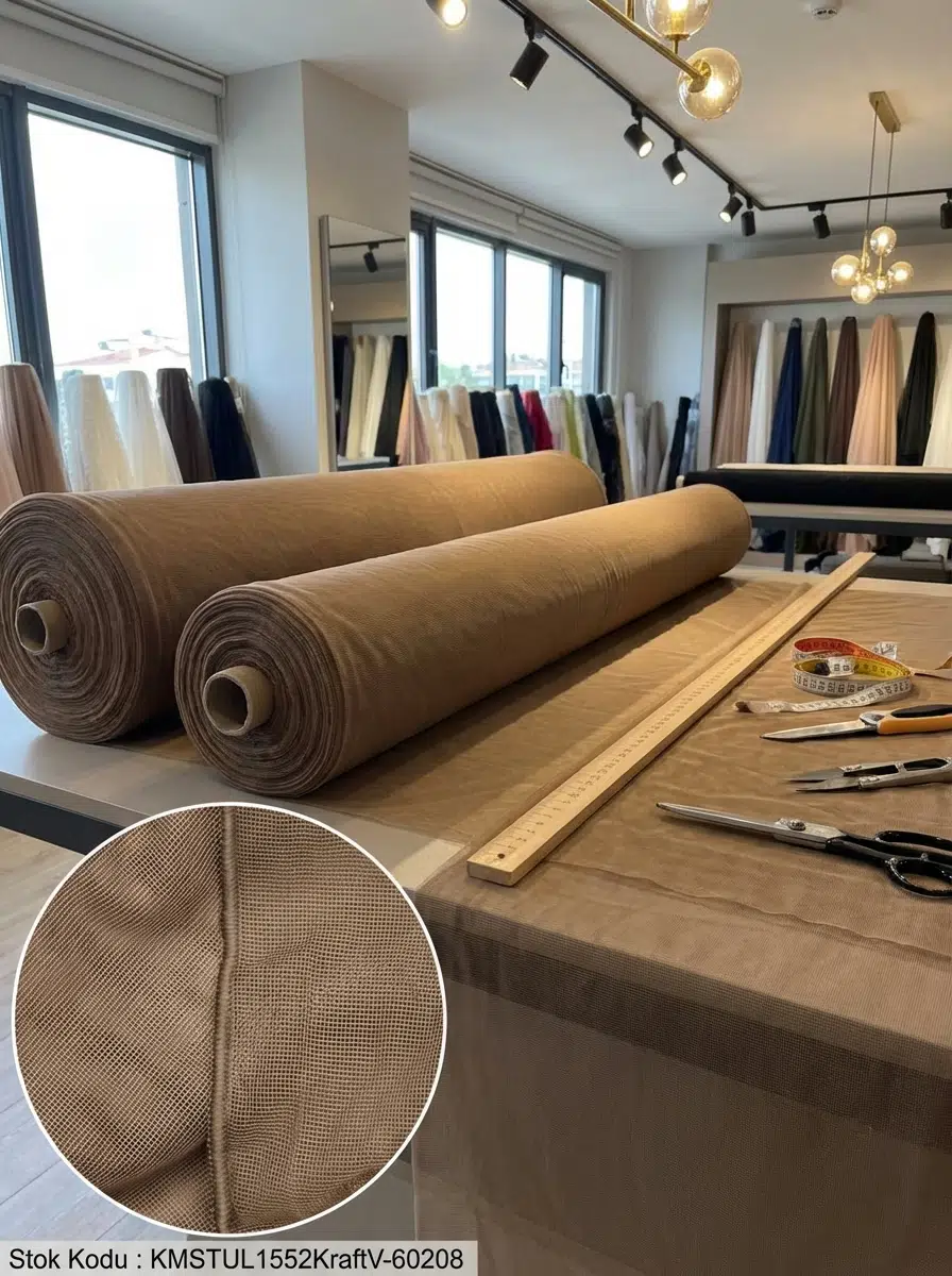 Dekoratif Keten Efektli Tül Perdelik Kumaş 100en300boy - KAHVERENGİ