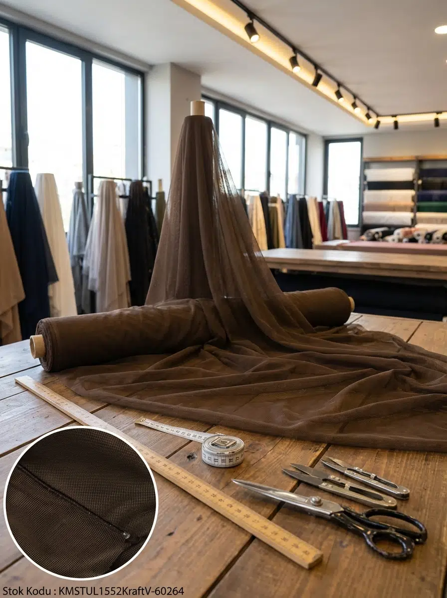 Dekoratif Keten Efektli Tül Perdelik Kumaş 100en300boy - KOYU KAHVE