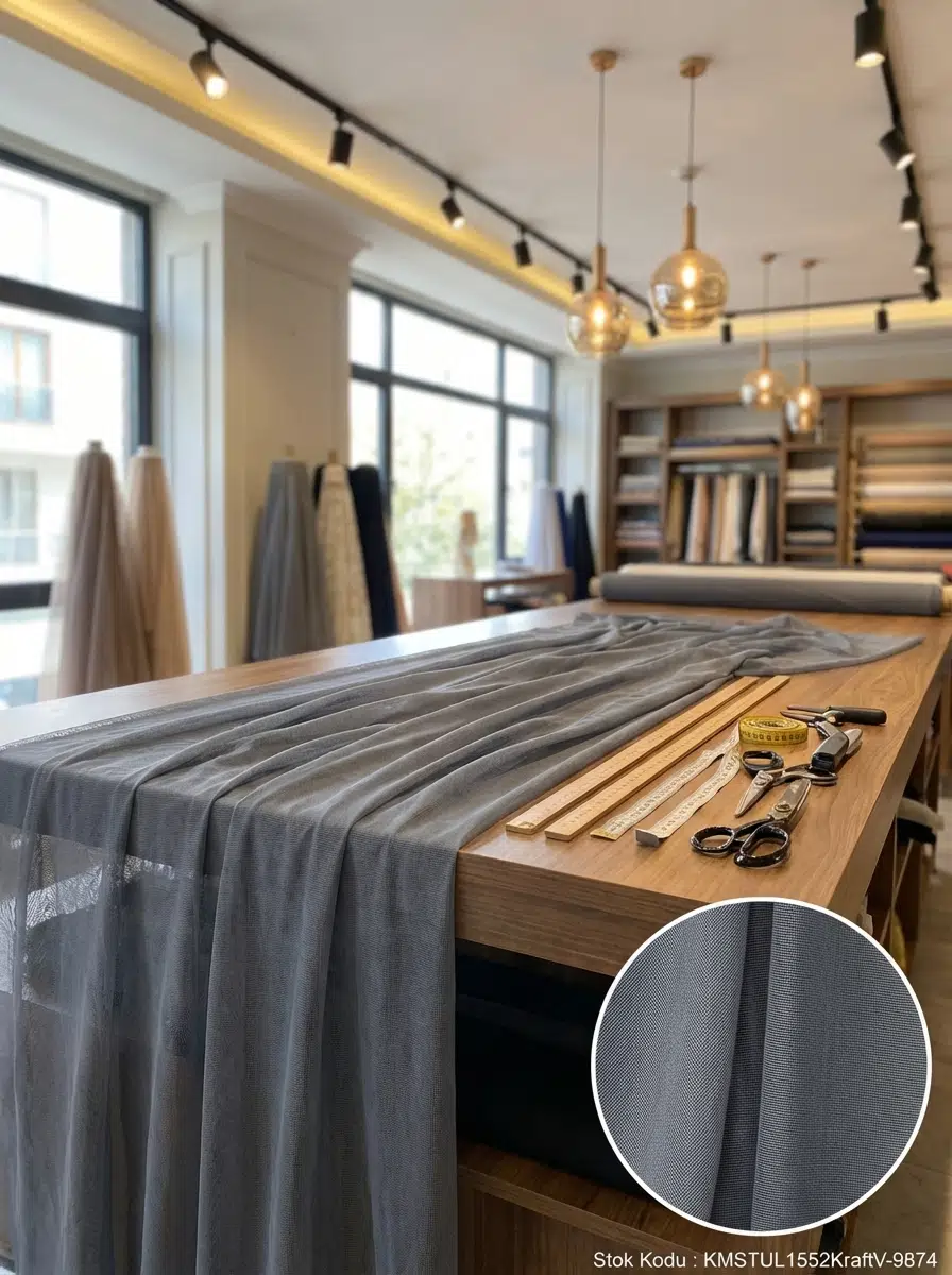 Dekoratif Keten Efektli Tül Perdelik Kumaş 100en300boy - ANTRASİT