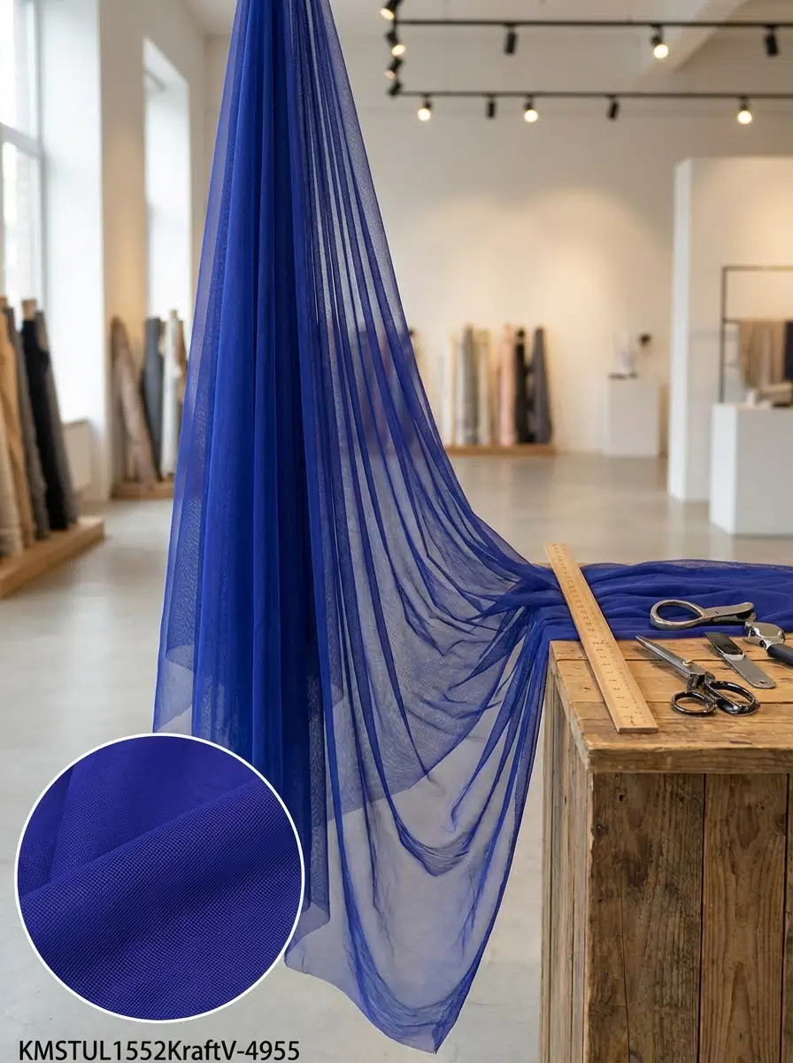 Dekoratif Keten Efektli Tül Perdelik Kumaş 100en300boy - KOYU LACİVERT