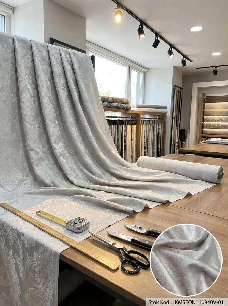 Döşemelik Jakar Desenli Fon Perdelik Kumaş 100en140boy - EKRU