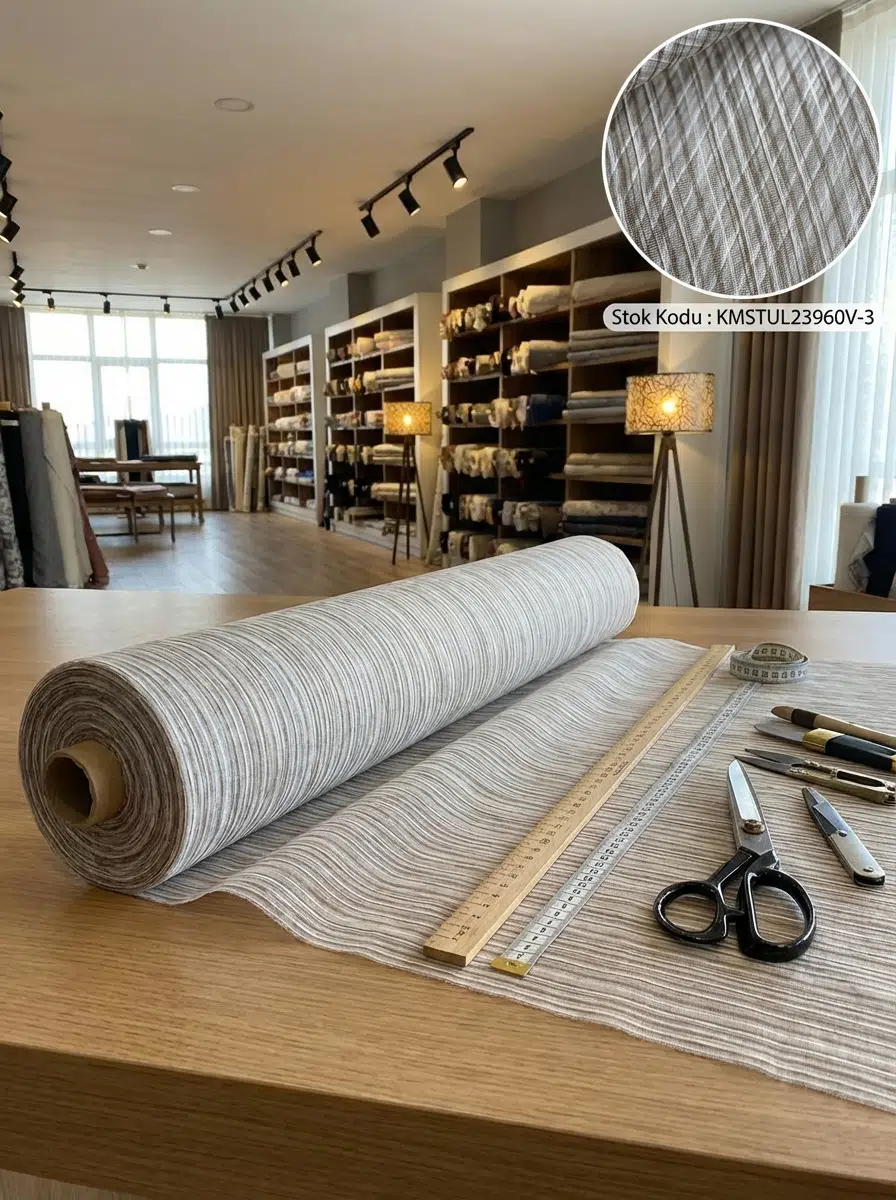 Fantazi Dekoratif Çizgili Tül Perdelik Kumaş 100en300boy - KOYU KAHVE