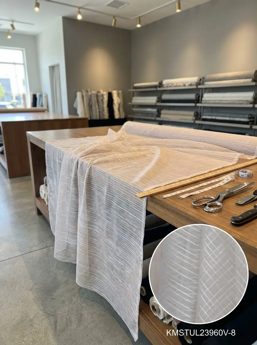 Fantazi Dekoratif Çizgili Tül Perdelik Kumaş 100en300boy - PEMBE