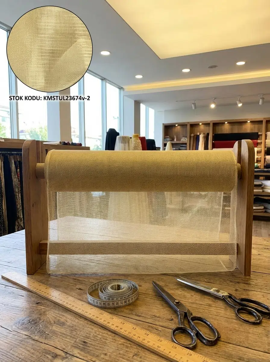 Fantazi Dekoratif Çizgili Tül Perdelik Kumaş 100en300boy - SARI