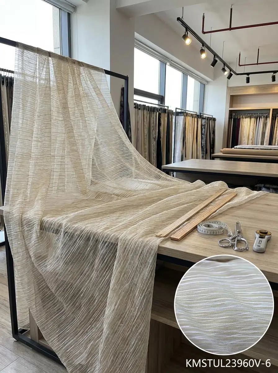 Fantazi Dekoratif Çizgili Tül Perdelik Kumaş 100en300boy - SARI