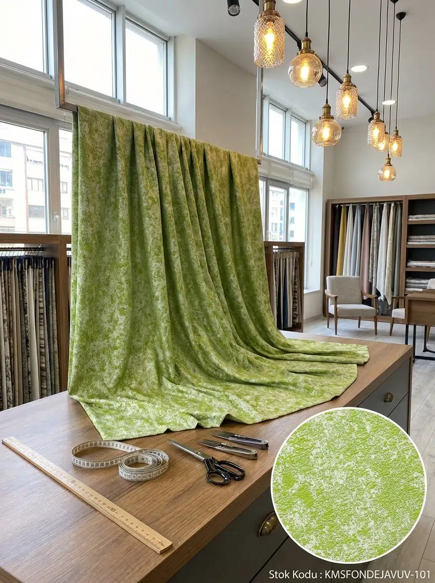 Jakar Desenli Dokuma Fon Perdelik Kumaş 100en300boy - FISTIK YESİLİ-KREM