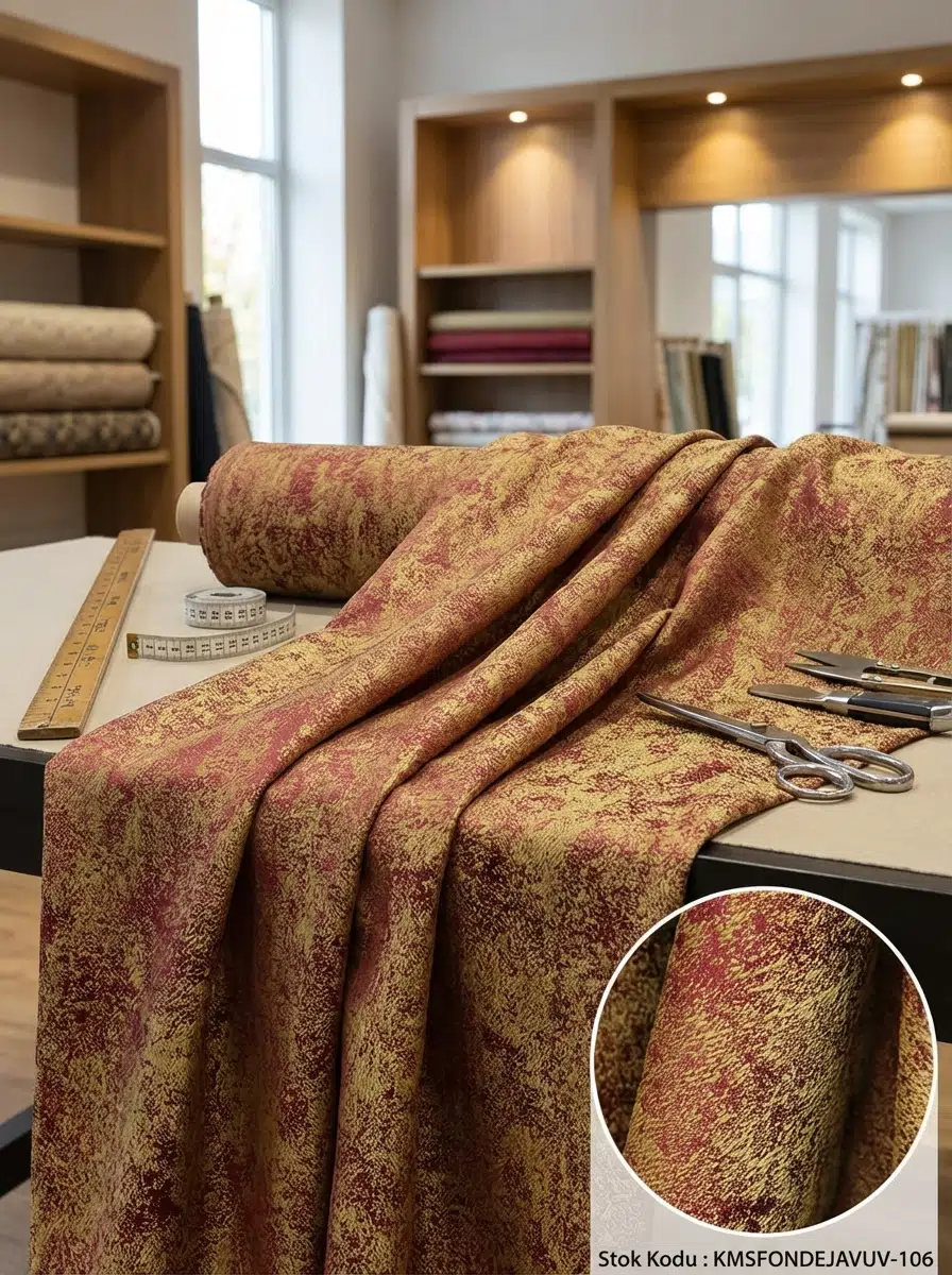 Jakar Desenli Dokuma Fon Perdelik Kumaş 100en300boy - KIRMIZI-SARI