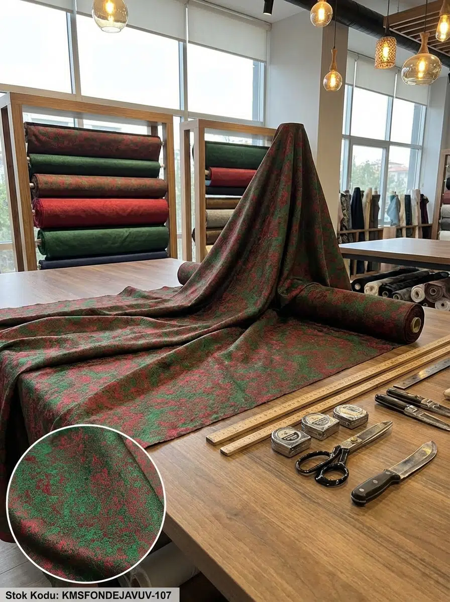 Jakar Desenli Dokuma Fon Perdelik Kumaş 100en300boy - YEŞİL-BORDO