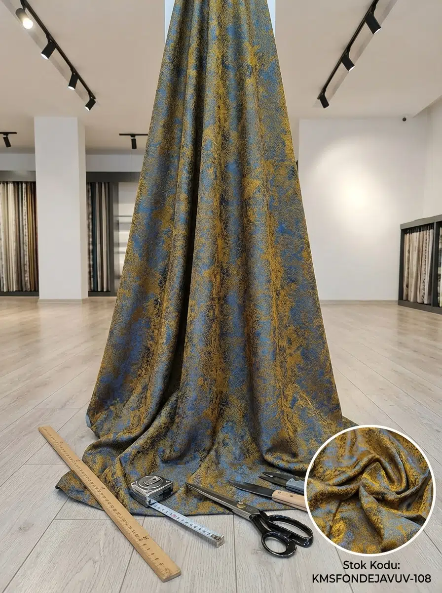 Jakar Desenli Dokuma Fon Perdelik Kumaş 100en300boy - MAVİ-TURUNCU