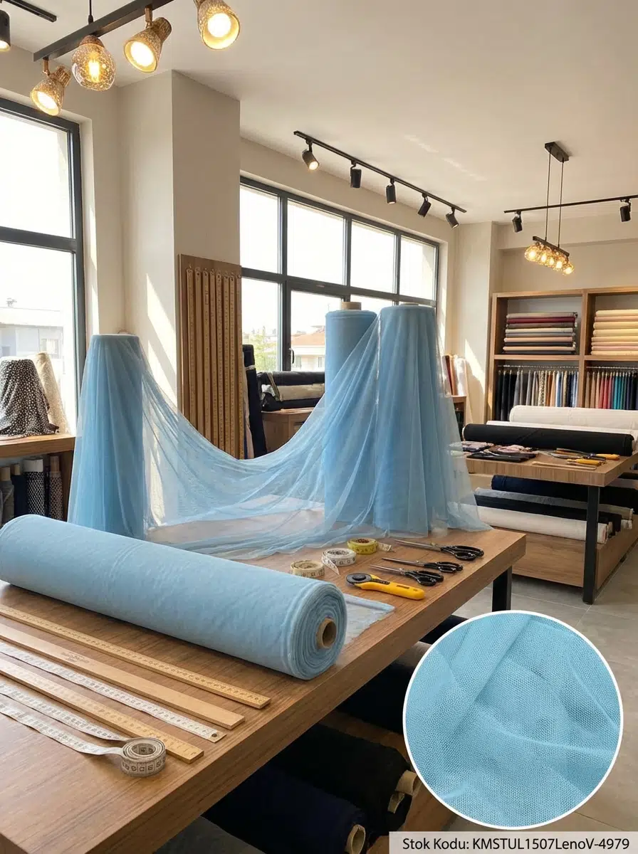 Petek Dokulu Dekoratif Tül Perdelik Kumaş 100en300boy - AÇIK MAVİ