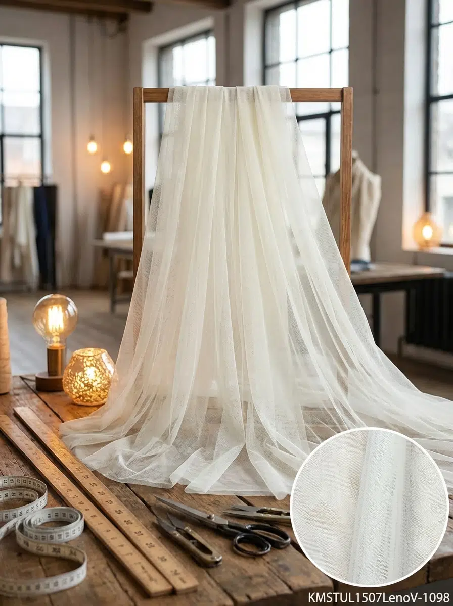 Petek Dokulu Dekoratif Tül Perdelik Kumaş 100en300boy - EKRU