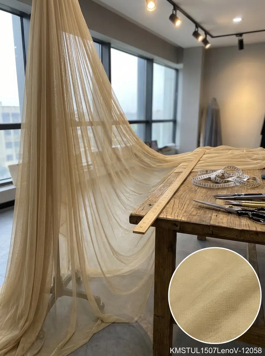 Petek Dokulu Dekoratif Tül Perdelik Kumaş 100en300boy - AÇIK KAHVE