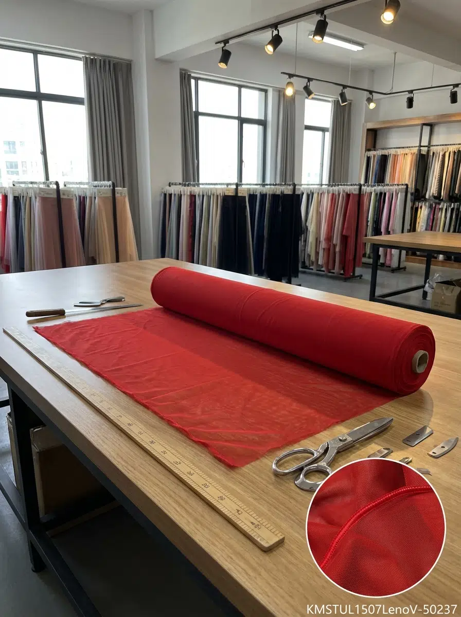 Petek Dokulu Dekoratif Tül Perdelik Kumaş 100en300boy - KIRMIZI