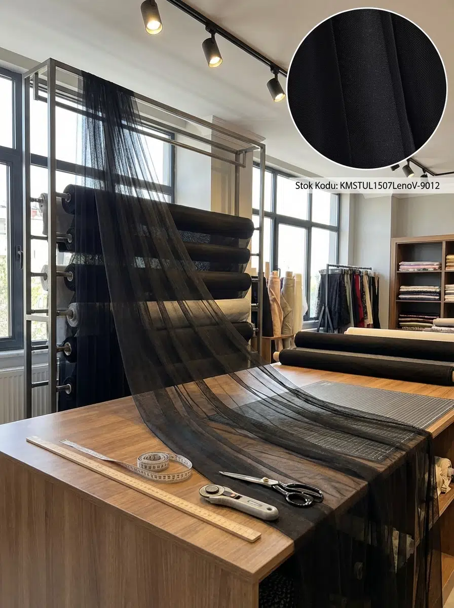 Petek Dokulu Dekoratif Tül Perdelik Kumaş 100en300boy - SİYAH