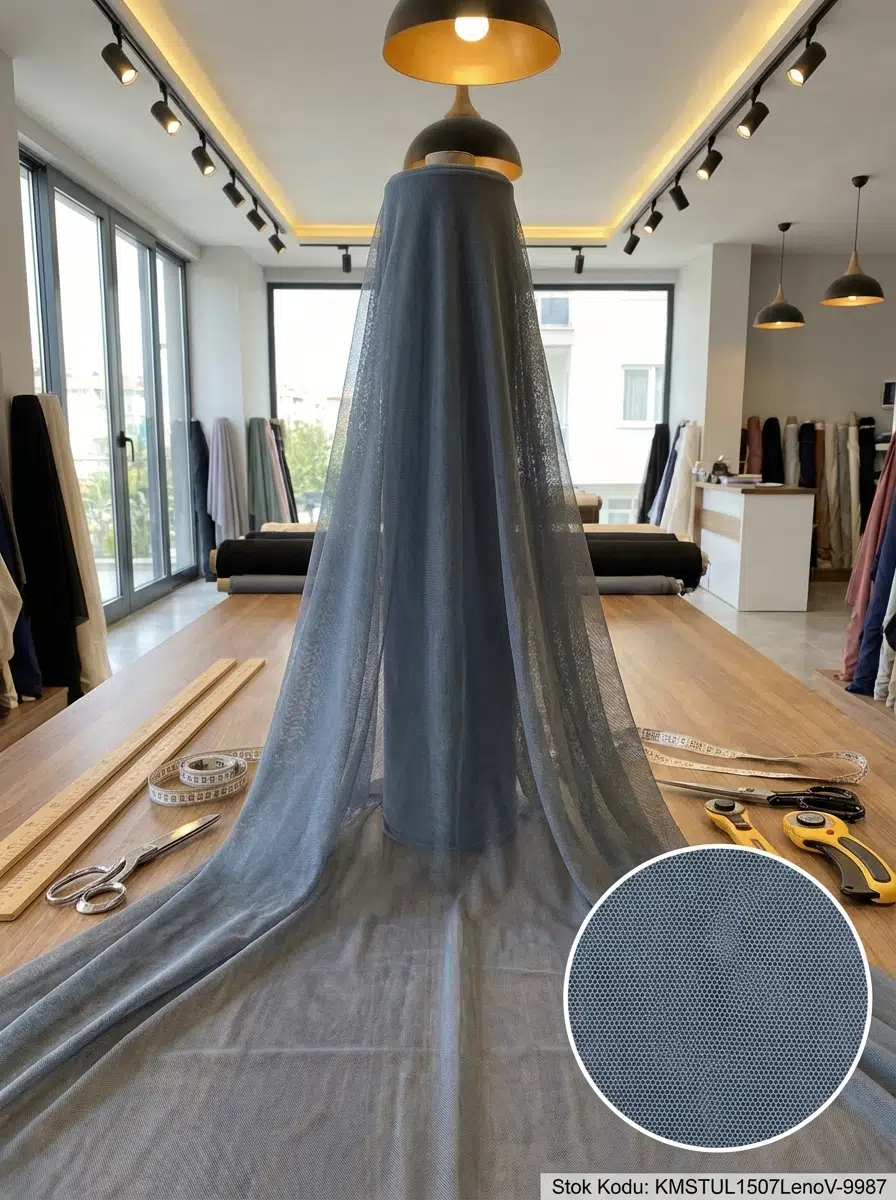 Petek Dokulu Dekoratif Tül Perdelik Kumaş 100en300boy - KOYU GRİ