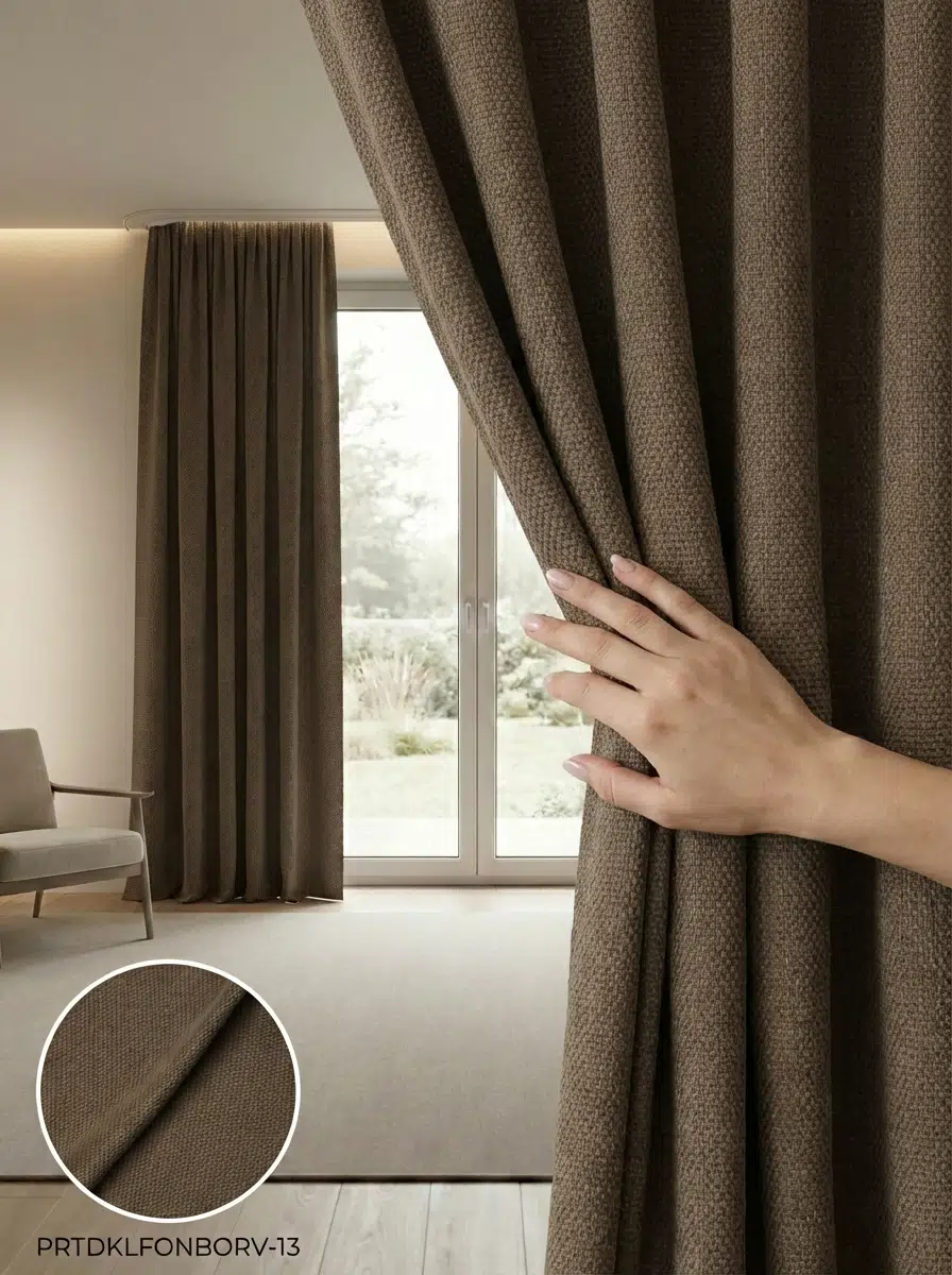 PratikFon Armül Fon Perde 140en260boy Az Işık Geçiren Hazır Dikili - KOYU KAHVE