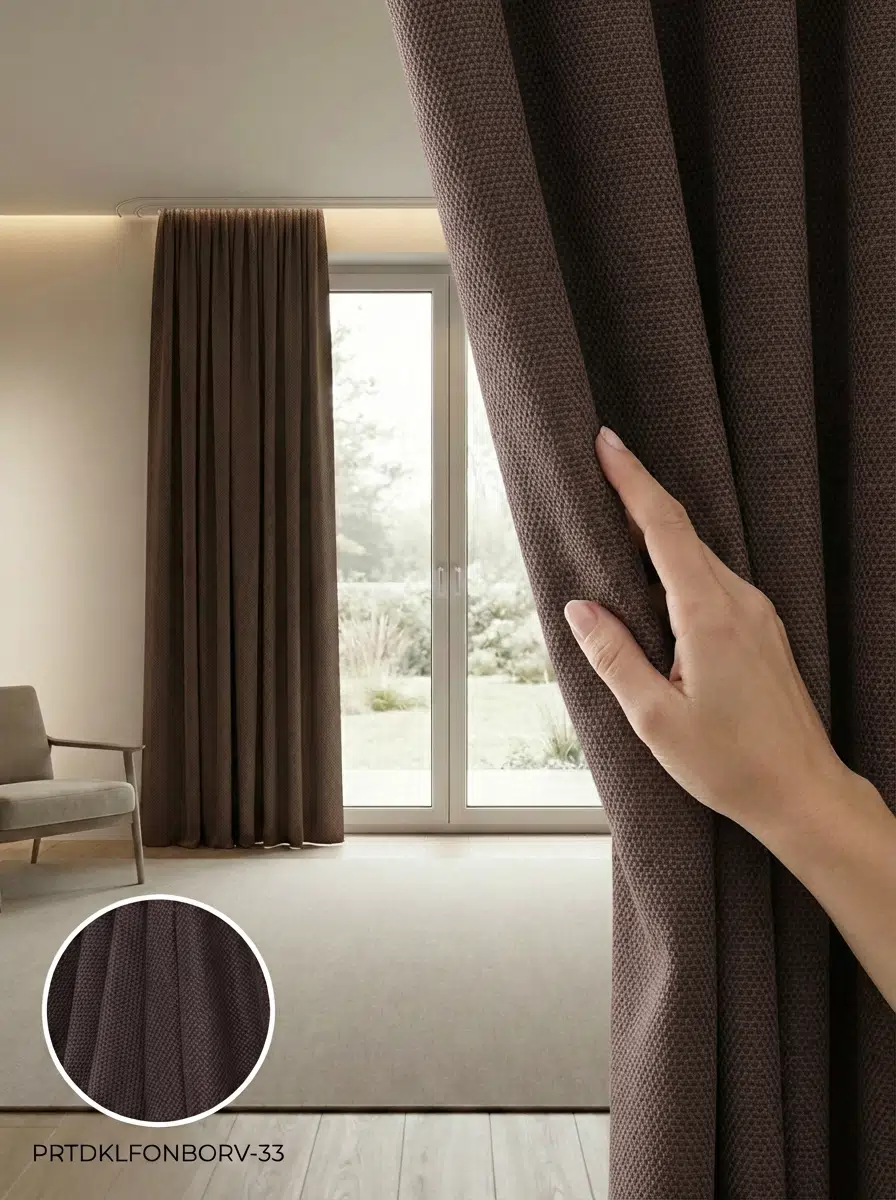PratikFon Armül Fon Perde 140en260boy Az Işık Geçiren Hazır Dikili - KAHVERENGİ