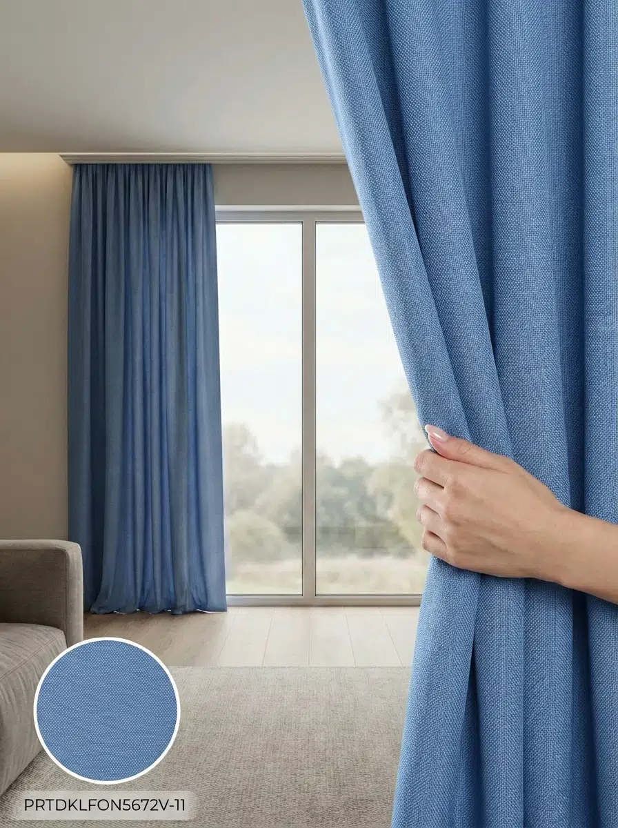 PratikFon Armül Fon Perde 140en260boy cm Az Işık Geçiren Hazır - KOYU MAVİ