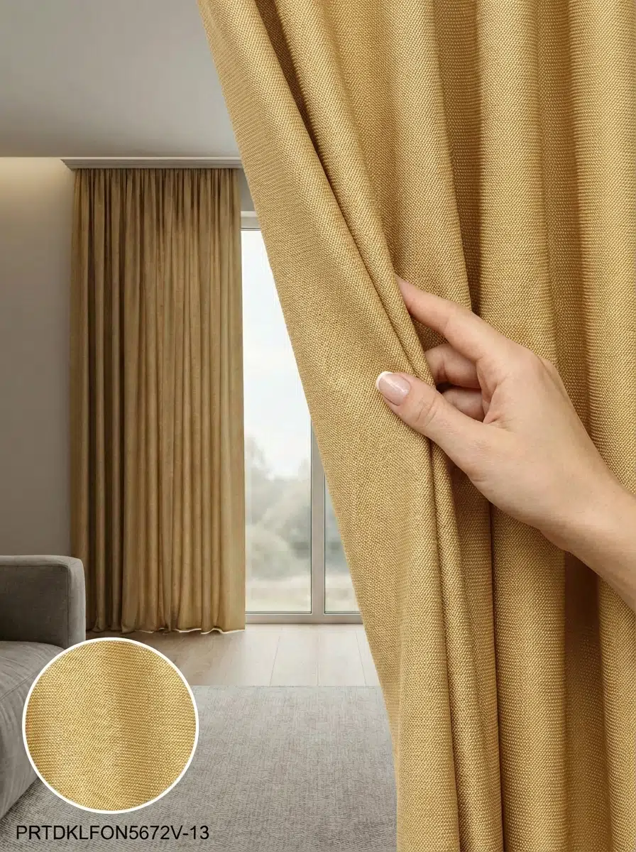 PratikFon Armül Fon Perde 140en260boy cm Az Işık Geçiren Hazır - ALTIN SARISI