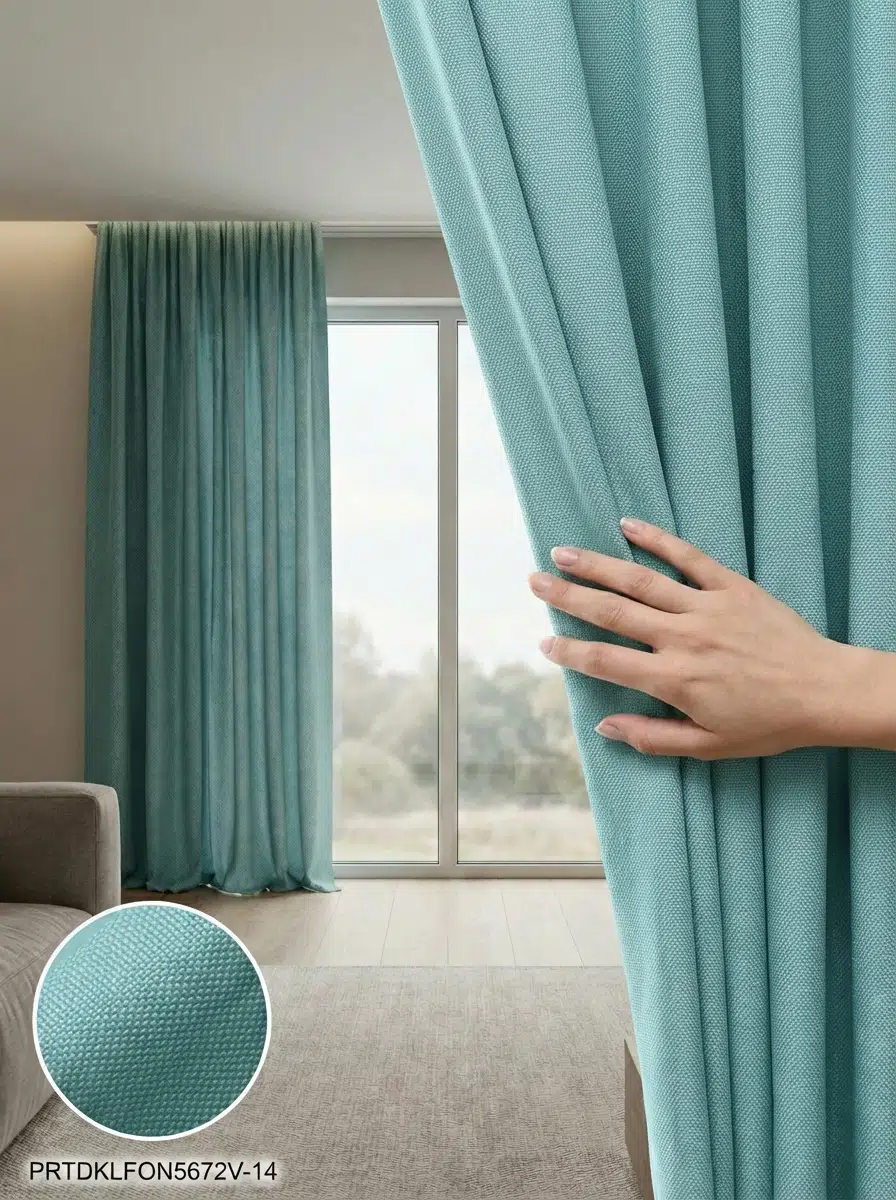 PratikFon Armül Fon Perde 140en260boy cm Az Işık Geçiren Hazır - SU YEŞİLİ