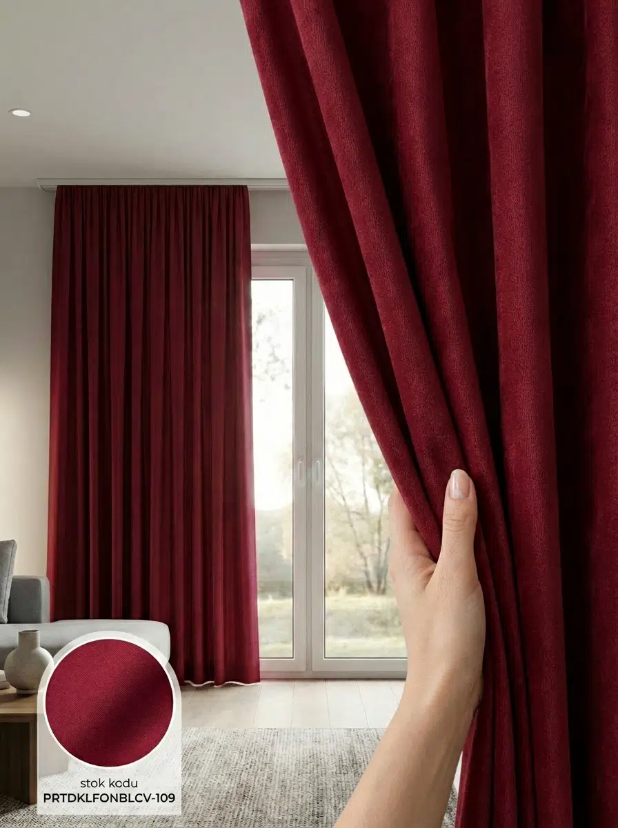 PratikFon Armül Fon Perde 140x260 cm Az Işık Geçirgen Hazır Dikili - KIRMIZI