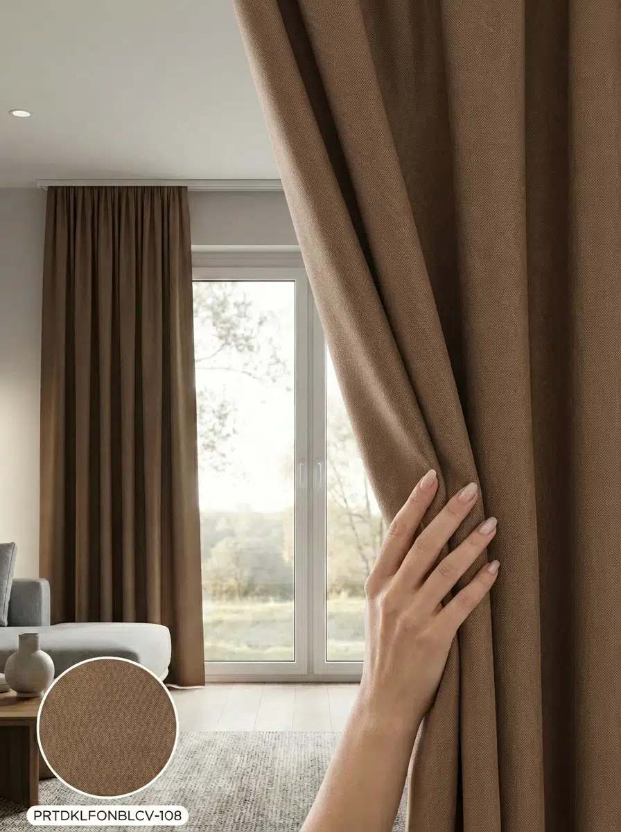 PratikFon Armül Fon Perde 140x260 cm Az Işık Geçirgen Hazır Dikili - AÇIK KAHVE