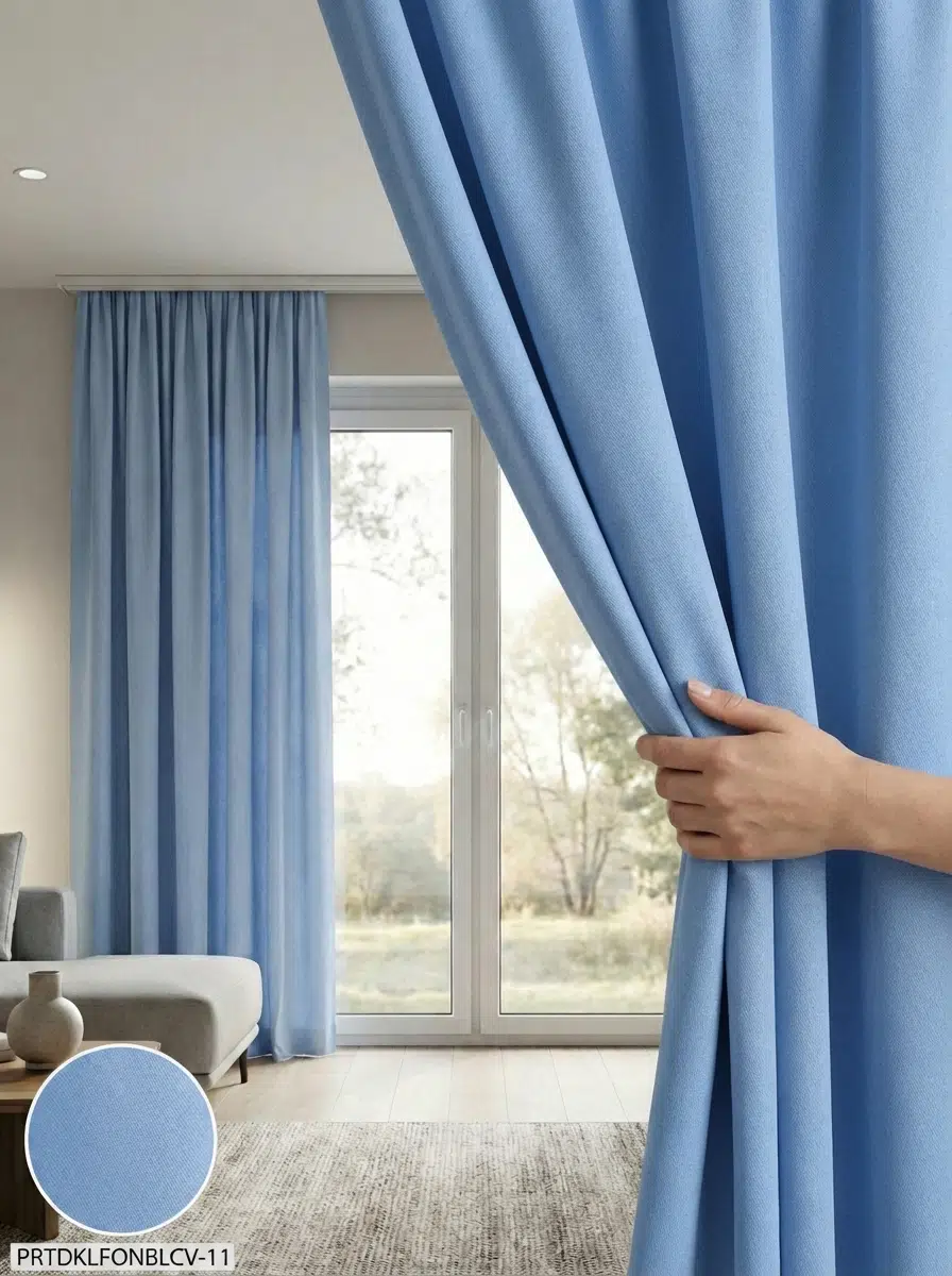PratikFon Armül Fon Perde 140x260 cm Az Işık Geçirgen Hazır Dikili - AÇIK MAVİ