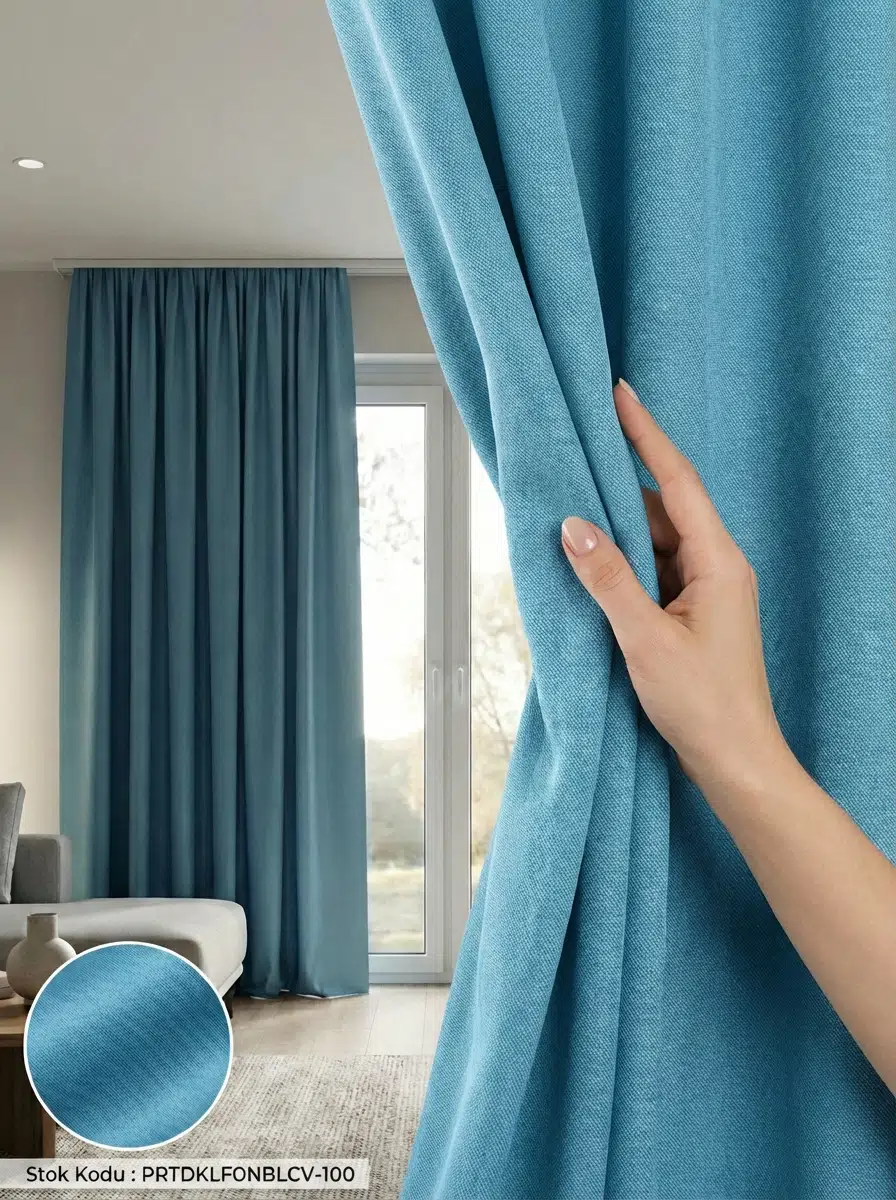 PratikFon Armül Fon Perde 140x260 cm Az Işık Geçirgen Hazır Dikili - MAVİ