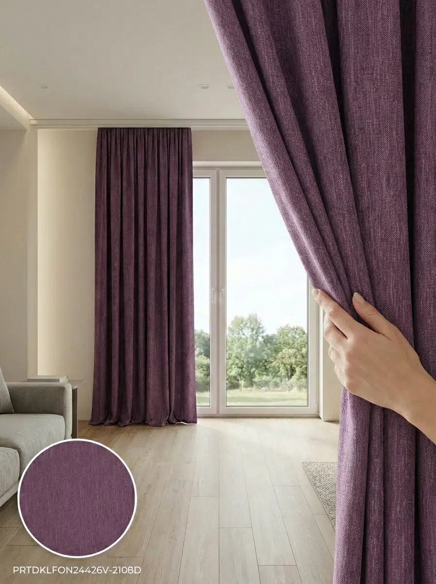 PratikFon Armül Fon Perde 140x260 cm Az Işık Geçirgen Tek Kanat - KOYU MOR